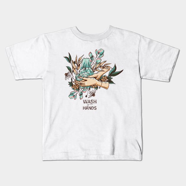 Wash You Hand Illustration Kids T-Shirt by Mako Design 